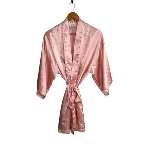 Victorias Secret Womens Robe One Size Pink Satin Vintage Gold Tag Tie Waist